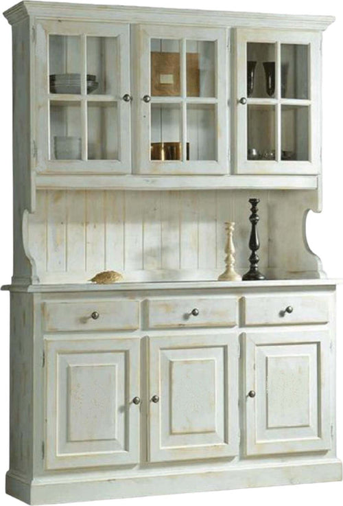 MOBILI-2G---Cristalliera-3-porte-legno-massello-shabby-bianco-invecchiato-L.147-P.43-H.195