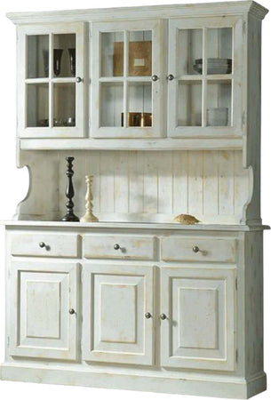 MOBILI-2G---Cristalliera-3-porte-legno-massello-shabby-bianco-invecchiato-L.147-P.43-H.195