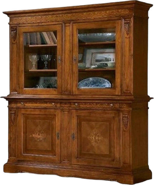 MOBILI-2G---CRISTALLIERA-4-PORTE-TINTA-NOCE-IN-LEGNO-INTARSI-214X55X230