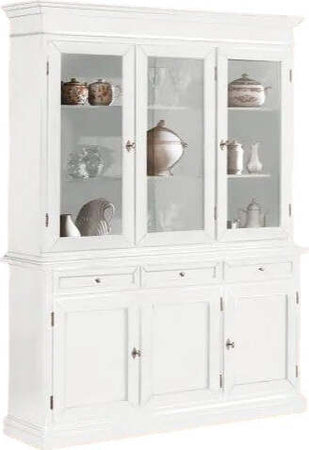 MOBILI-2G---CRISTALLIERA-ARTE-POVERA-3-PORTE-IN-LEGNO-SHABBY-BIANCO-156X42X205