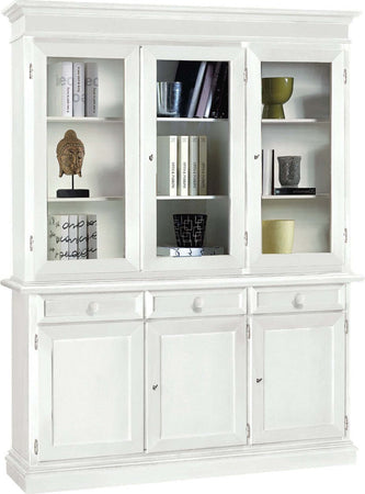 MOBILI-2G---CRISTALLIERA-ARTE-POVERA-3-PORTE-IN-LEGNO-SHABBY-BIANCO-156X42X205