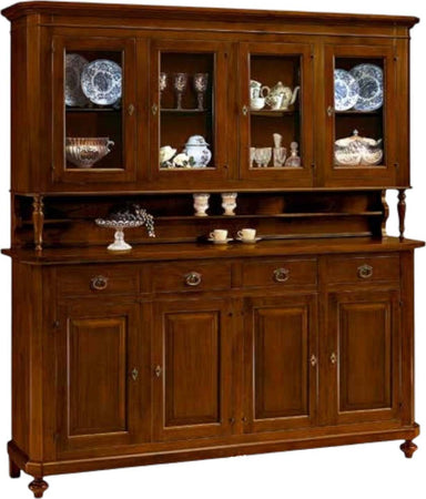 MOBILI-2G---CRISTALLIERA-ARTE-POVERA-4-PORTE-IN-LEGNO-TINTA-NOCE-196X43X208