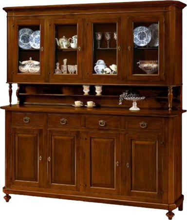 MOBILI-2G---CRISTALLIERA-ARTE-POVERA-4-PORTE-IN-LEGNO-TINTA-NOCE-196X43X208
