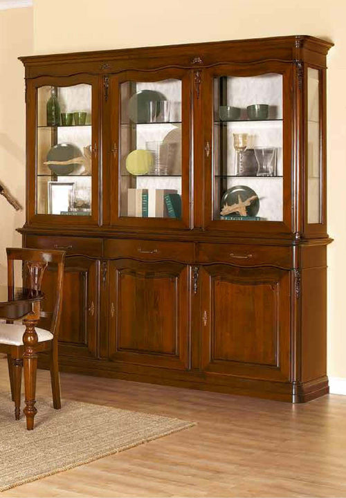 MOBILI-2G---CRISTALLIERA-BOISERIE-IN-LEGNO-FREGI-TINTA-NOCE-225X53X230