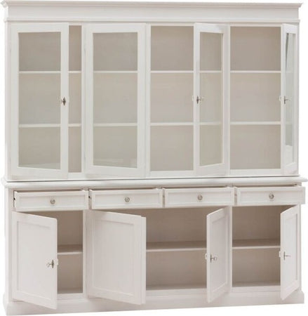 MOBILI-2G---CRISTALLIERA-CLASSICA-4-PORTE-IN-LEGNO-SHABBY-BIANCO-205X42X205