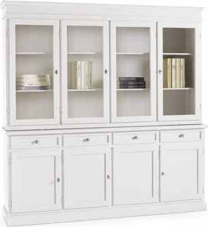 MOBILI-2G---CRISTALLIERA-CLASSICA-4-PORTE-IN-LEGNO-SHABBY-BIANCO-205X42X205