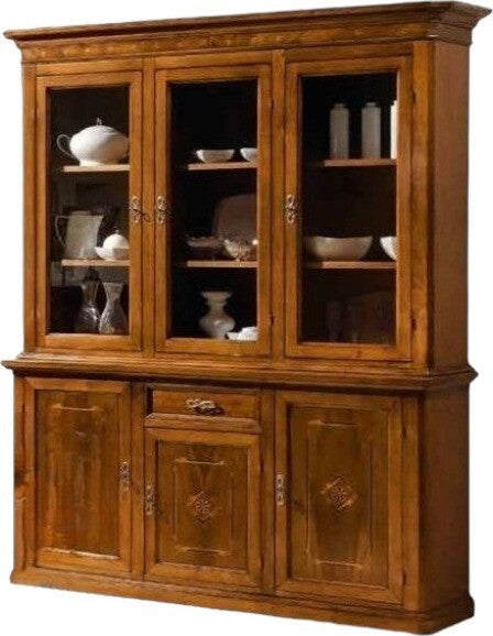 MOBILI-2G---CRISTALLIERA-CLASSICA-LEGNO-3-PORTE-INTARSIO-BASSANO-175x49x222