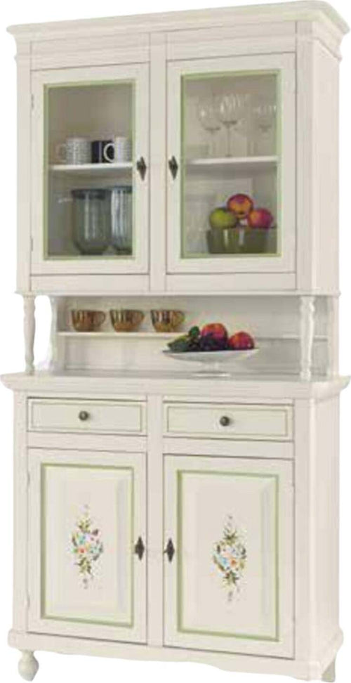 MOBILI-2G---CRISTALLIERA-IN-LEGNO-2-ANTE-BIANCA/DECORI-FLOREALI-L.104-P.43-H.208