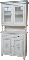 MOBILI-2G---CRISTALLIERA-IN-LEGNO-2-ANTE-BIANCO-INVECCHIATO/DECORI-FILO-AZZURRO104X43X208