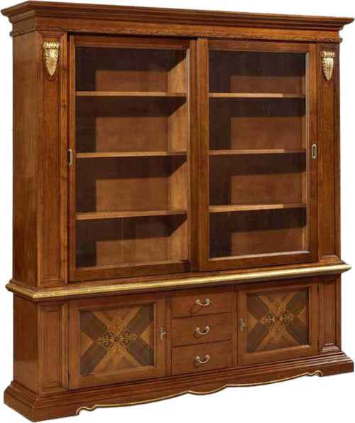 MOBILI-2G---CRISTALLIERA-IN-LEGNO-2-PORTE-SCORREVOLI-ARTE-POVERA-CILIEGIO/FOGLIA-ORO-212X45X220