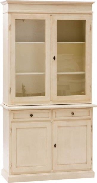 MOBILI-2G---Cristalliera-in-legno-2-porte-shabby-avorio-patinato-103X42X206