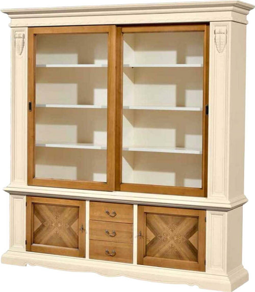 MOBILI-2G---CRISTALLIERA-IN-LEGNO-ARTE-POVERA-2-ANTE-SCORREVOLI-AVORIO/GRANO-212X45X220