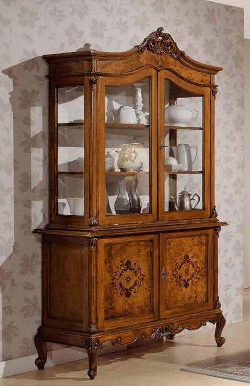 MOBILI-2G---CRISTALLIERA-IN-LEGNO-DI-RADICA-3-PORTE-1-CASSETTO-IMPERO-FINITURA-BASSANO-L.122-P.56-H.227