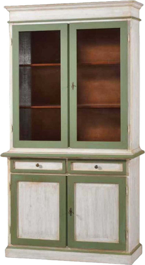MOBILI-2G---CRISTALLIERA-IN-LEGNO-LACCATO-BICOLORE-FINITURA-CERATO-BIANCO-VERDE-MISURA-L.105-P.42-H.205