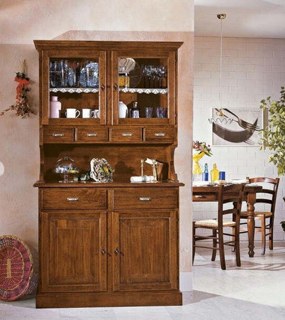 MOBILI-2G---Cristalliera-in-legno-massello-4-porte-6-cassetti-arte-povera-l.120-p.51-h.211
