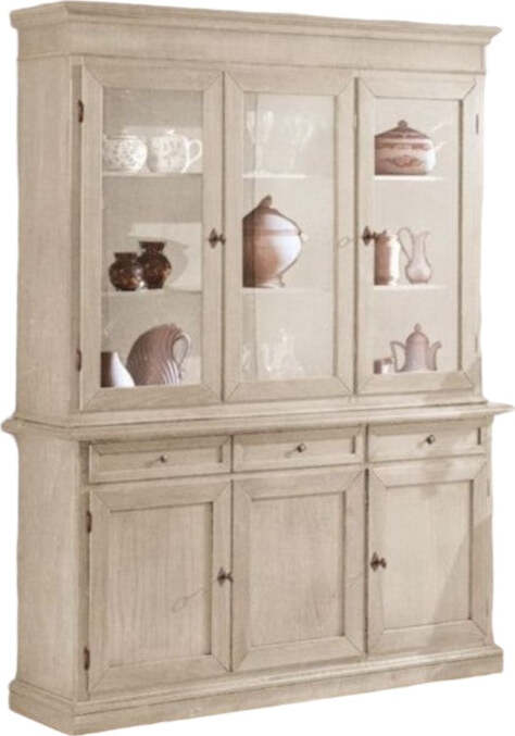 MOBILI-2G---CRISTALLIERA-LEGNO-ARTE-POVERA-BIANCO-ANTICATO-L.156-P.-42-h.205