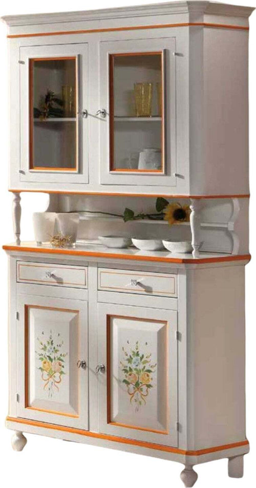 MOBILI-2G---CRISTALLIERA-NAPOLETANA-2-ANTE-LEGNO-SHABBY-BIANCO-DECORI-104x43x208