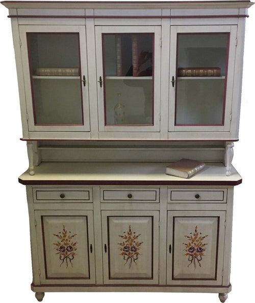 MOBILI-2G---CRISTALLIERA-NAPOLETANA-ARTE-POVERA-BIANCO-INVECCHIATO-CON-DECORI-L.150-P.43-H.208