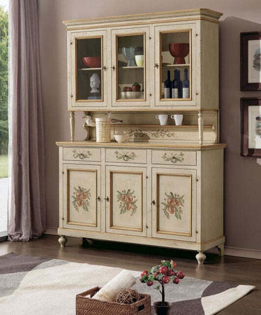 MOBILI-2G---cristalliera-provenzale-in-legno-laccata-a-mano-3-porte-l.160-p.50-h.221