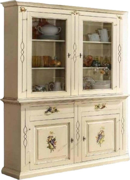 MOBILI-2G---CRISTALLIERA-SHABBY-AVORIO-PENNELLATO-DECORI-168x48x222