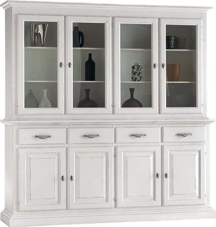 MOBILI-2G---CRISTALLIERA-SHABBY-CHIC-IN-LEGNO-MASSELLO-8-PORTE-BIANCO-CONSUMATO-L.222-P.51-H.226