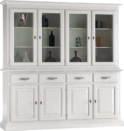 MOBILI-2G---CRISTALLIERA-SHABBY-CHIC-IN-LEGNO-MASSELLO-8-PORTE-BIANCO-CONSUMATO-L.222-P.51-H.226