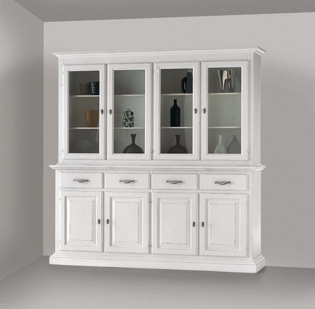 MOBILI-2G---CRISTALLIERA-SHABBY-CHIC-IN-LEGNO-MASSELLO-8-PORTE-BIANCO-CONSUMATO-L.222-P.51-H.226