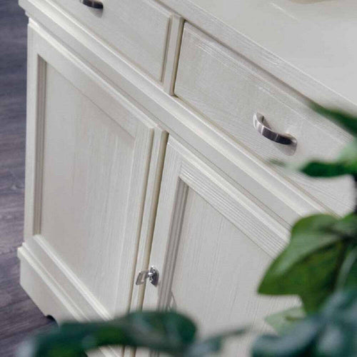MOBILI-2G---CRISTALLIERA-SHABBY-IN-LEGNO-MASSELLO-4-ANTE-2-CASSETTI-BIANCO-OPACO-L.105-P.52-H.210