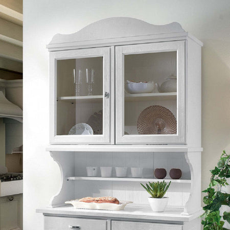 MOBILI-2G---CRISTALLIERA-SHABBY-IN-LEGNO-MASSELLO-4-ANTE-2-CASSETTI-BIANCO-OPACO-L.105-P.52-H.210