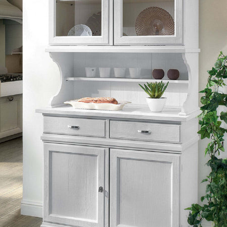 MOBILI-2G---CRISTALLIERA-SHABBY-IN-LEGNO-MASSELLO-4-ANTE-2-CASSETTI-BIANCO-OPACO-L.105-P.52-H.210