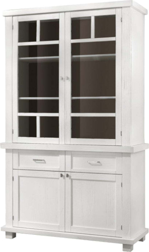 MOBILI-2G---CRISTALLIERA-SHABBY-IN-LEGNO-MASSELLO-4-ANTE-2-CASSETTI-BIANCO-OPACO-L.120-P.45-H.198