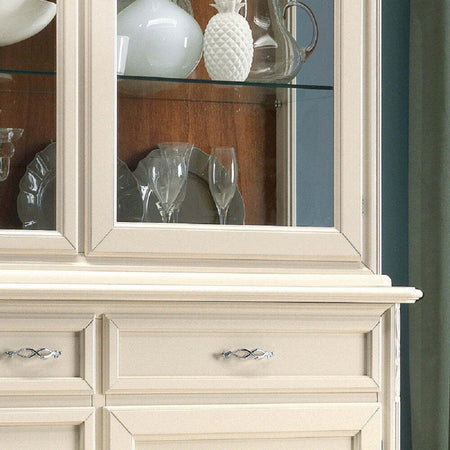 MOBILI-2G---CRISTALLIERA-SHABBY-IN-LEGNO-MASSELLO-4-ANTE-3-CASSETTI-BEIGE-OPACO-L.180-P.50-H.220