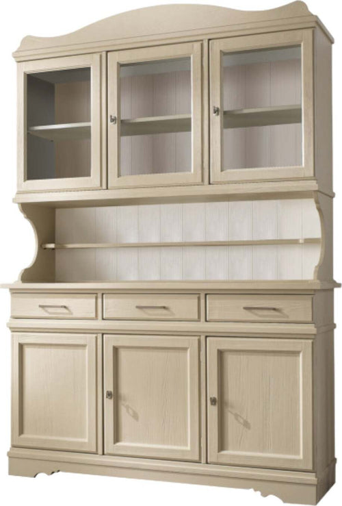 MOBILI-2G---CRISTALLIERA-SHABBY-IN-LEGNO-MASSELLO-6-ANTE-3-CASSETTI-AVORIO-OPACO-L.155-P.52-H.213