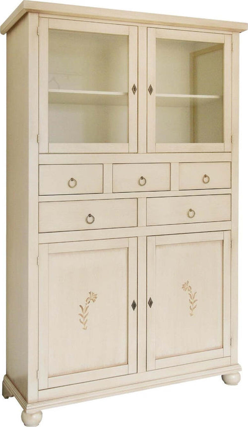 MOBILI-2G---DISPENSA-CLASSICA-IN-LEGNO-4-PORTE-5-CASSETTI-LACCATO-AVORIO-L.120-P.41-H.190