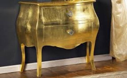 MOBILI-2G---Gruppo-1-cassettiera-2-comodini-bombati-Foglia-oro-Maniglie-Swarovski