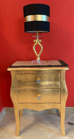 MOBILI-2G---Gruppo-1-cassettiera-2-comodini-bombati-Foglia-oro-Maniglie-Swarovski