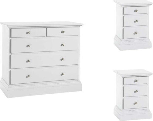 MOBILI-2G---Gruppo-1-Cassettiera-2-Comodini-shabby-bianco-opaco