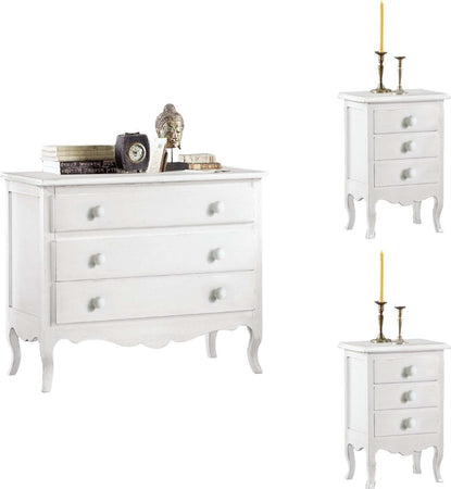 MOBILI-2G---Gruppo-1-Cassettiera-2-Comodini-shabby-bianco-opaco