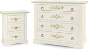 MOBILI-2G---GRUPPO-1-COMO'-2-COMODINI-IN-LEGNO-BIANCO-CON-DECORI