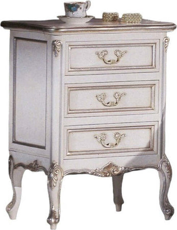 MOBILI-2G---Gruppo-Cassettiera-e-Comodini-3-cassetti-Classici-Legno-Shabby-Bianco-Argento