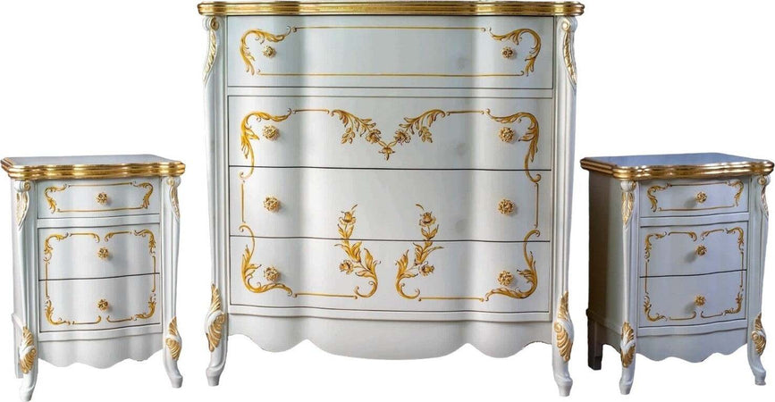 MOBILI-2G---GRUPPO-COMO'-2-COMODINI-BAROCCO-CLASSICO-IN-LEGNO-BIANCO/ORO