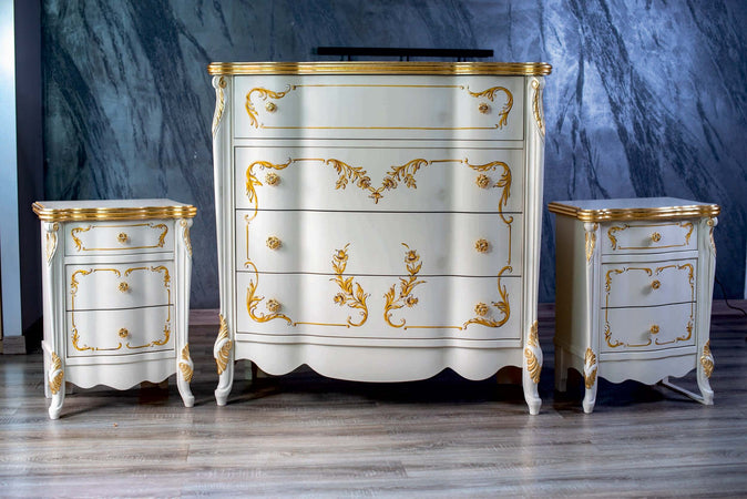 MOBILI-2G---GRUPPO-COMO'-2-COMODINI-BAROCCO-CLASSICO-IN-LEGNO-BIANCO/ORO