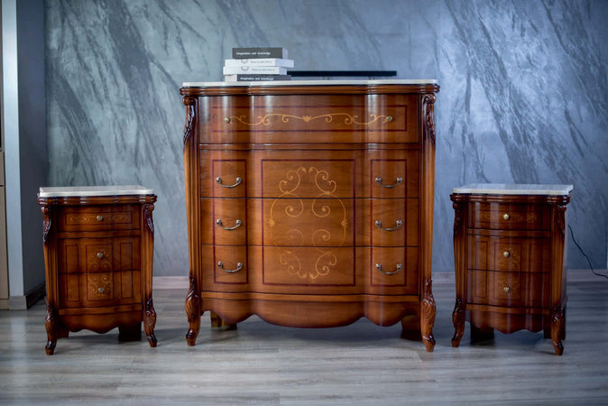 MOBILI-2G---GRUPPO-COMO'-2-COMODINI-BAROCCO-IN-LEGNO-TINTA-NOCE-PIANO-MARMO
