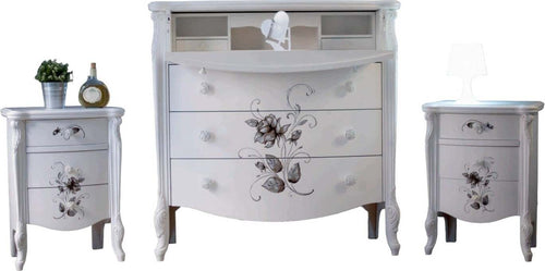 MOBILI-2G---GRUPPO-COMO'-2-COMODINI-CLASSICO-IN-LEGNO-BIANCO-DECORATO