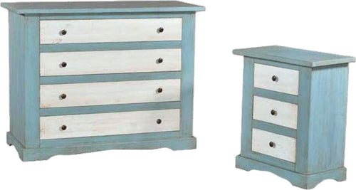 MOBILI-2G---GRUPPO-COMO'-E-2-COMODINI-LACCATO-AZZURRO/BIANCO-PATINATO