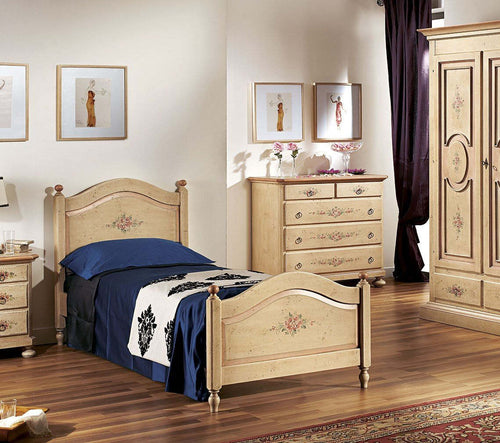 MOBILI-2G---LETTO-SAGOMATO-SINGOLO-AVORIO-ANTICO/ROSA-IN-LEGNO