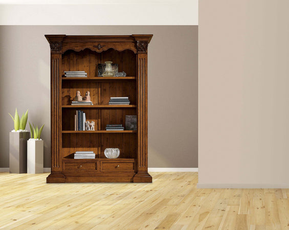 MOBILI-2G---LIBRERIA-2-CASSETTI-IN-LEGNO-MASSELLO-TINTA-NOCE-L.154-x-P.49-H.211