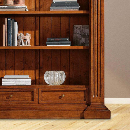 MOBILI-2G---LIBRERIA-2-CASSETTI-IN-LEGNO-MASSELLO-TINTA-NOCE-L.154-x-P.49-H.211