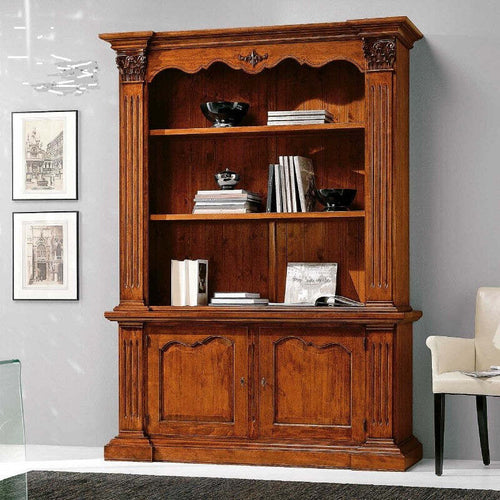 MOBILI-2G---LIBRERIA-2-PORTE-IN-LEGNO-MASSELLO-TINTA-NOCE-L.164-x-P.53-H.225