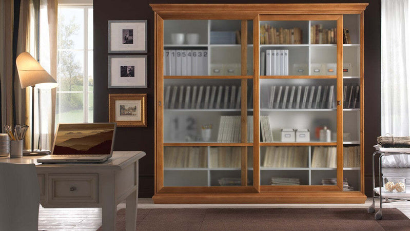 MOBILI-2G---LIBRERIA-2-PORTE-SCORREVOLI-CLASSICA-IN-LEGNO-250X45X224